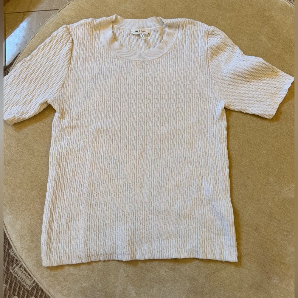 Rag & Bone Ivory Textured Knit Short Sleeve Sweater. Size Large.
